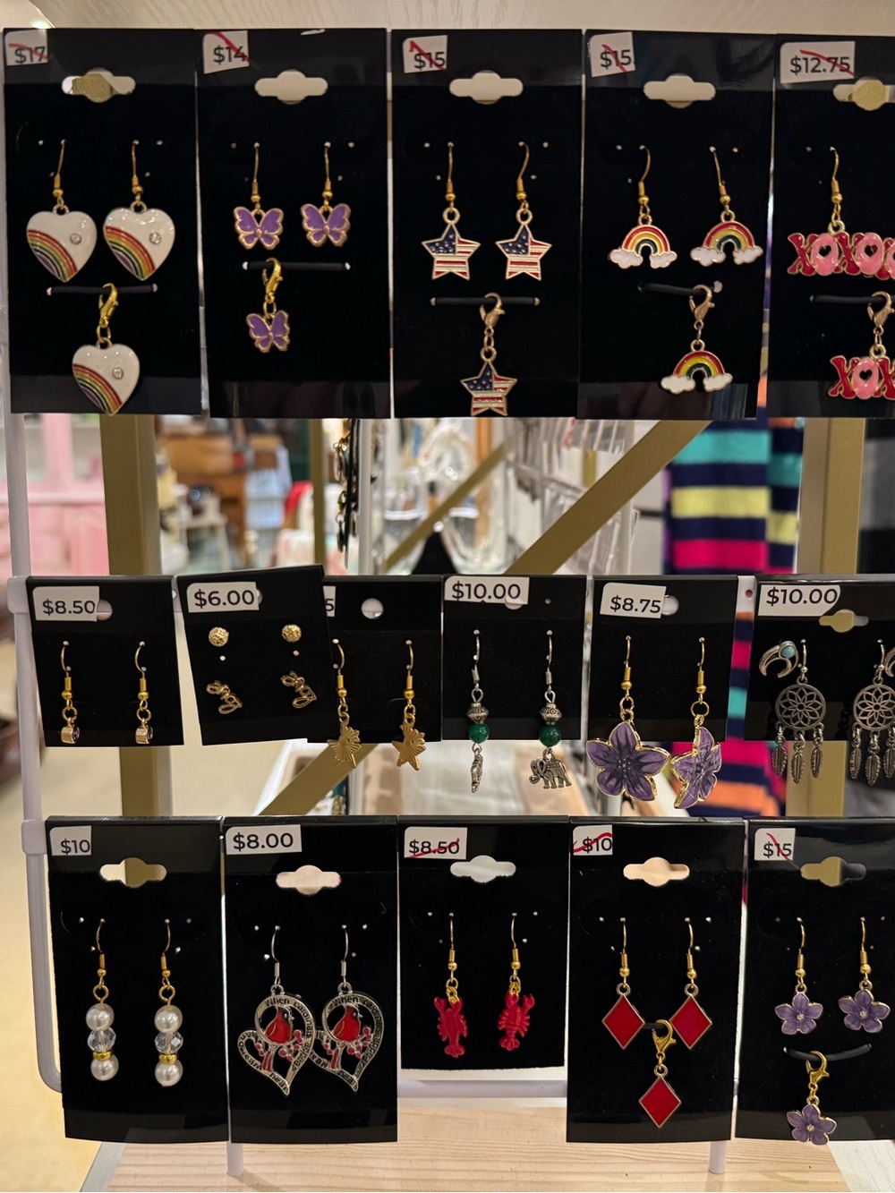 17 pairs lot of Handcrafted Rainbow & Heart Dangle Earrings -